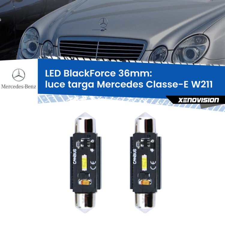 <strong>Luce Targa LED per Mercedes Classe-E</strong> W211 2002 - 2009. Coppia lampade <strong>C5W</strong> 36mm modello BlackForce canbus.