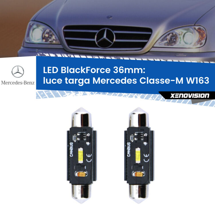 <strong>Luce Targa LED per Mercedes Classe-M</strong> W163 1998 - 2005. Coppia lampade <strong>C5W</strong> 36mm modello BlackForce canbus.