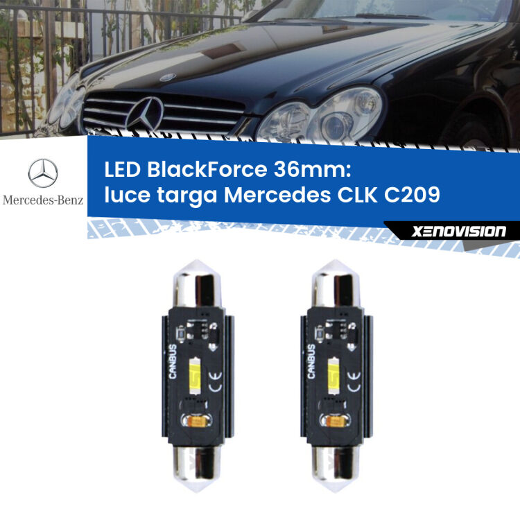 <strong>Luce Targa LED per Mercedes CLK</strong> C209 2002 - 2009. Coppia lampade <strong>C5W</strong> 36mm modello BlackForce canbus.