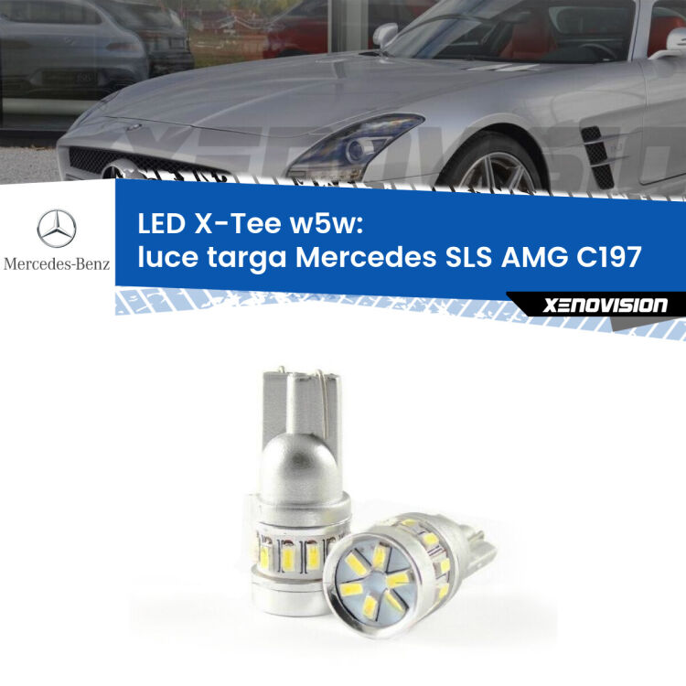 <strong>LED luce targa per Mercedes SLS AMG</strong> C197 2010 in poi. Lampade <strong>W5W</strong> modello X-Tee Xenovision top di gamma.