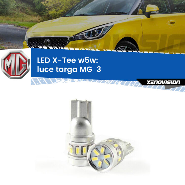 <strong>LED luce targa per MG  3</strong>  2011 in poi. Lampade <strong>W5W</strong> modello X-Tee Xenovision top di gamma.