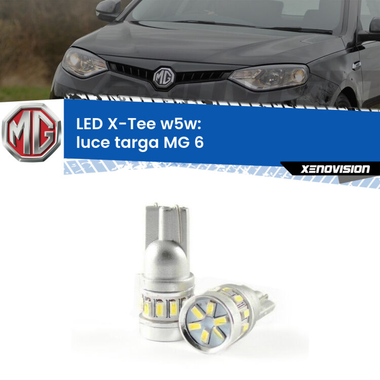 <strong>LED luce targa per MG 6</strong>  2010 in poi. Lampade <strong>W5W</strong> modello X-Tee Xenovision top di gamma.