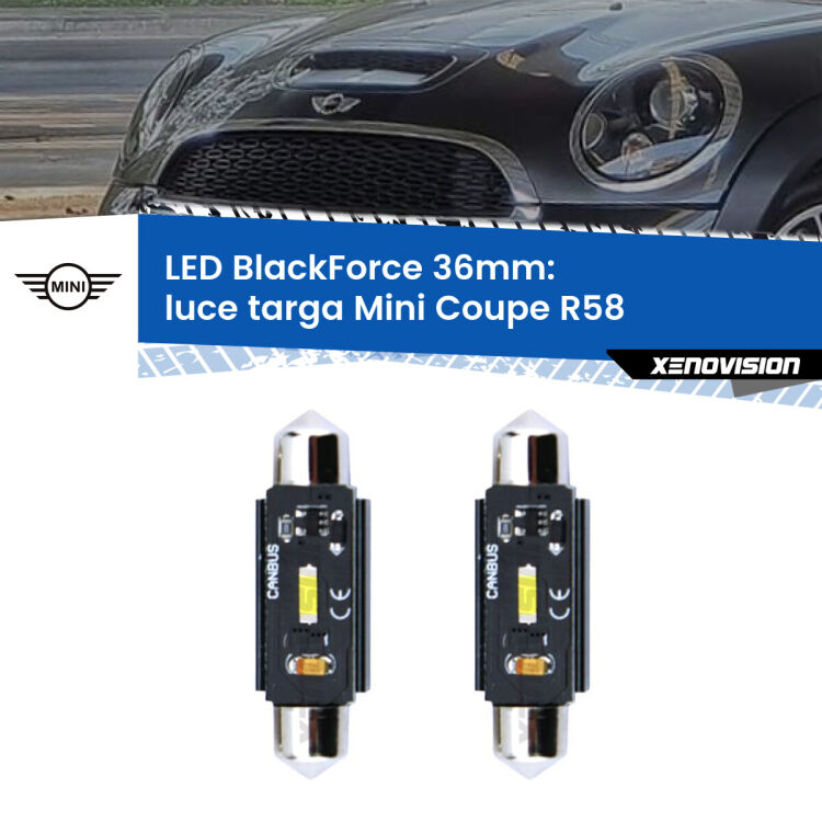 <strong>Luce Targa LED per Mini Coupe</strong> R58 2011 - 2015. Coppia lampade <strong>C5W</strong> 36mm modello BlackForce canbus.