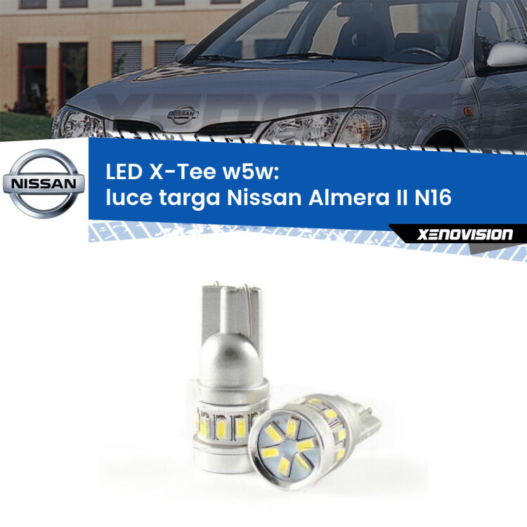 <strong>LED luce targa per Nissan Almera II</strong> N16 2000 - 2006. Lampade <strong>W5W</strong> modello X-Tee Xenovision top di gamma.