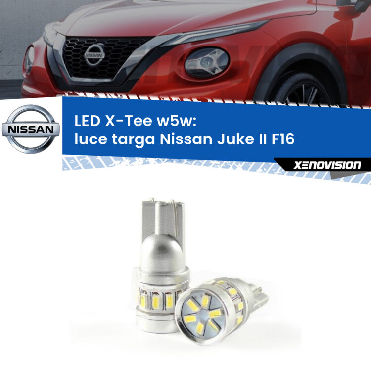 <strong>LED luce targa per Nissan Juke II</strong> F16 2019 in poi. Lampade <strong>W5W</strong> modello X-Tee Xenovision top di gamma.