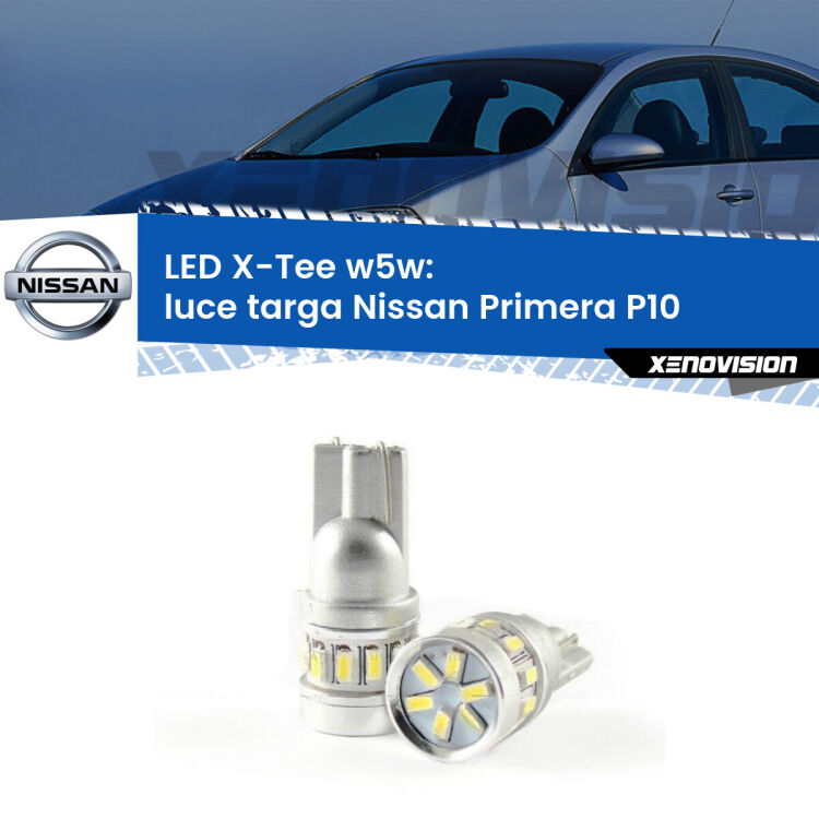 <strong>LED luce targa per Nissan Primera</strong> P10 1990 - 1996. Lampade <strong>W5W</strong> modello X-Tee Xenovision top di gamma.