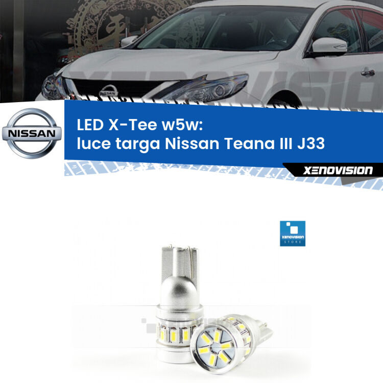 <strong>LED luce targa per Nissan Teana III</strong> J33 2013 in poi. Lampade <strong>W5W</strong> modello X-Tee Xenovision top di gamma.