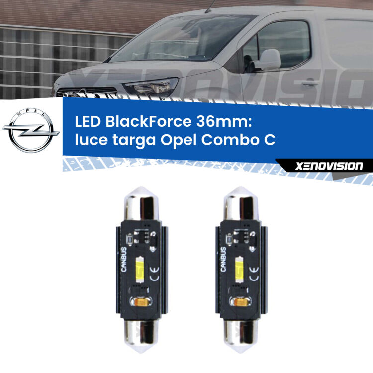 <strong>Luce Targa LED per Opel Combo C</strong>  2001 - 2011. Coppia lampade <strong>C5W</strong> 36mm modello BlackForce canbus.