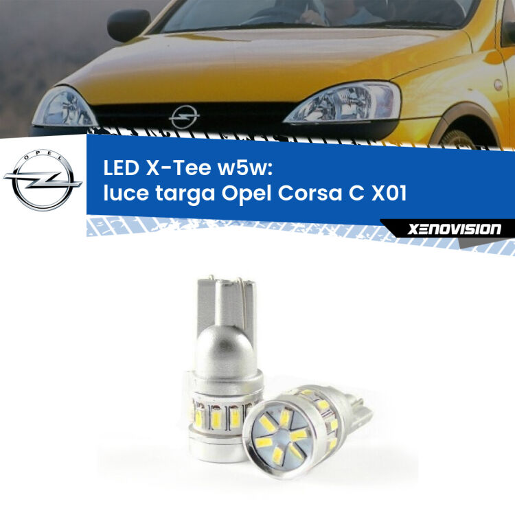 <strong>LED luce targa per Opel Corsa C</strong> X01 2000 - 2006. Lampade <strong>W5W</strong> modello X-Tee Xenovision top di gamma.