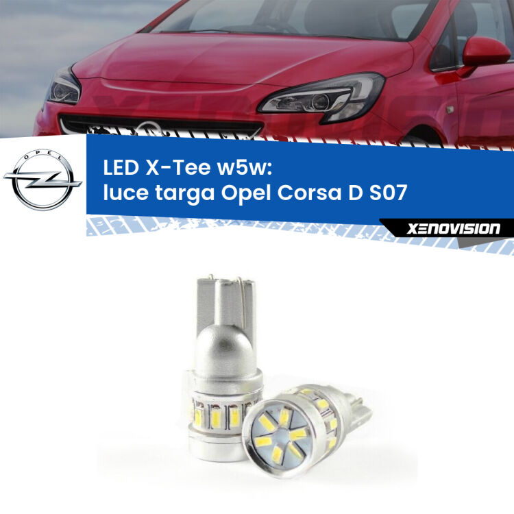 <strong>LED luce targa per Opel Corsa D</strong> S07 2006 - 2014. Lampade <strong>W5W</strong> modello X-Tee Xenovision top di gamma.