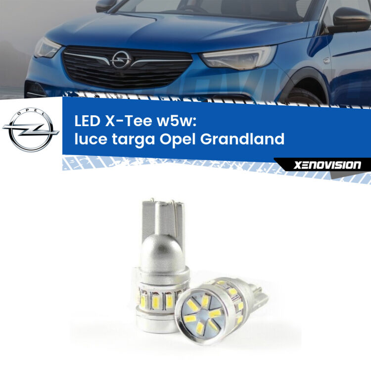 <strong>LED luce targa per Opel Grandland</strong>  2017 in poi. Lampade <strong>W5W</strong> modello X-Tee Xenovision top di gamma.