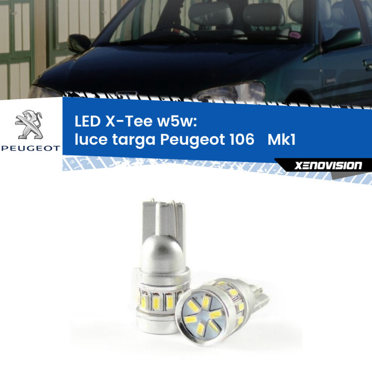 <strong>LED luce targa per Peugeot 106  </strong> Mk1 1991 - 1996. Lampade <strong>W5W</strong> modello X-Tee Xenovision top di gamma.