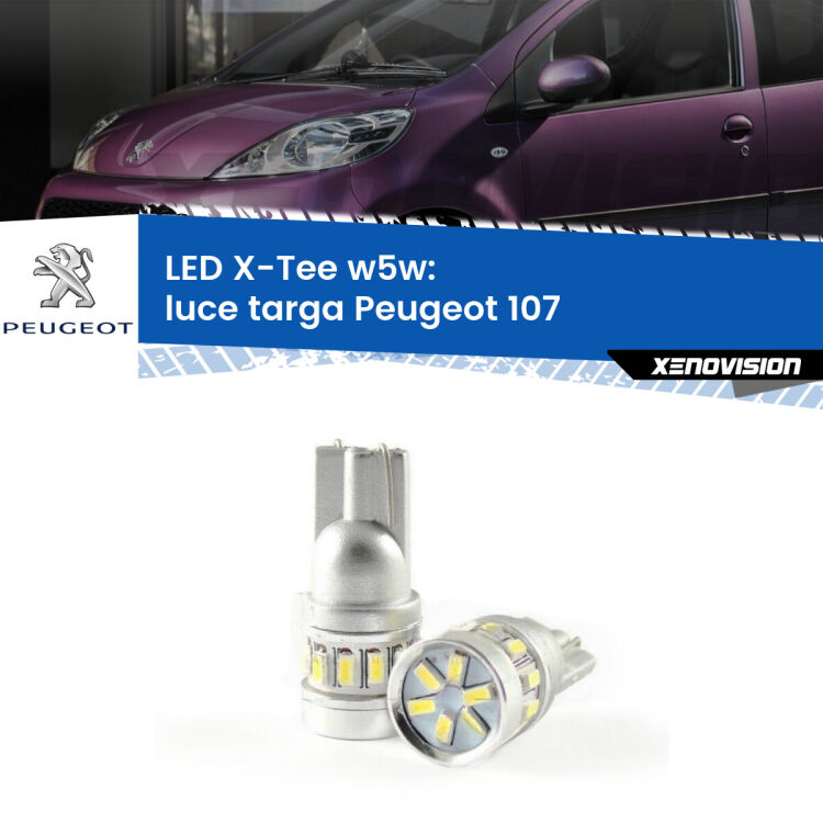 <strong>LED luce targa per Peugeot 107</strong>  2005 - 2014. Lampade <strong>W5W</strong> modello X-Tee Xenovision top di gamma.