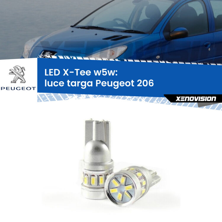 <strong>LED luce targa per Peugeot 206</strong>  1998 - 2009. Lampade <strong>W5W</strong> modello X-Tee Xenovision top di gamma.