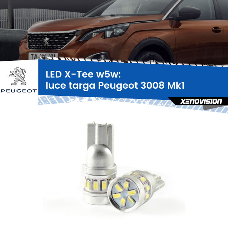 <strong>LED luce targa per Peugeot 3008</strong> Mk1 2008 - 2015. Lampade <strong>W5W</strong> modello X-Tee Xenovision top di gamma.