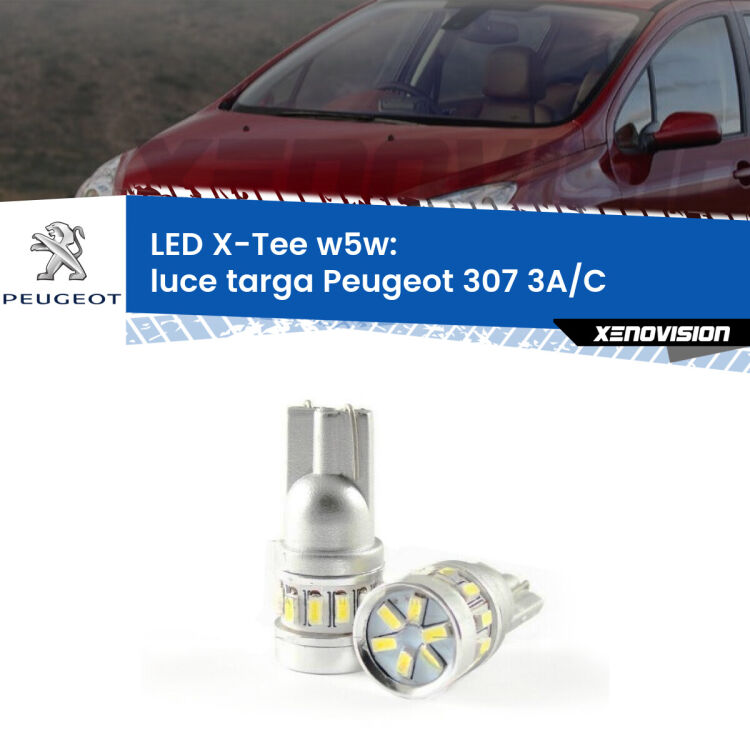 <strong>LED luce targa per Peugeot 307</strong> 3A/C 2000 - 2009. Lampade <strong>W5W</strong> modello X-Tee Xenovision top di gamma.