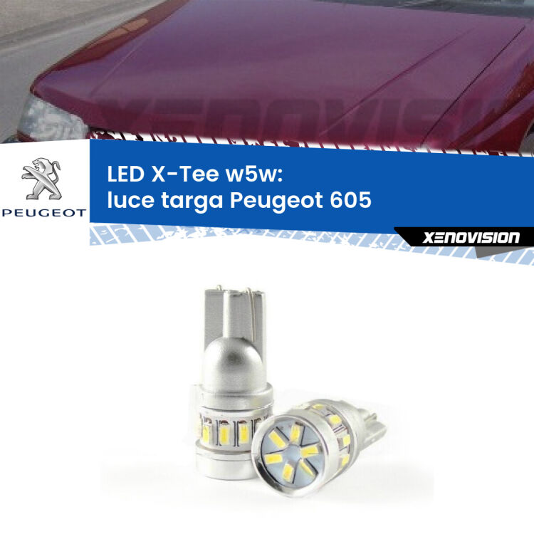 <strong>LED luce targa per Peugeot 605</strong>  1989 - 1999. Lampade <strong>W5W</strong> modello X-Tee Xenovision top di gamma.