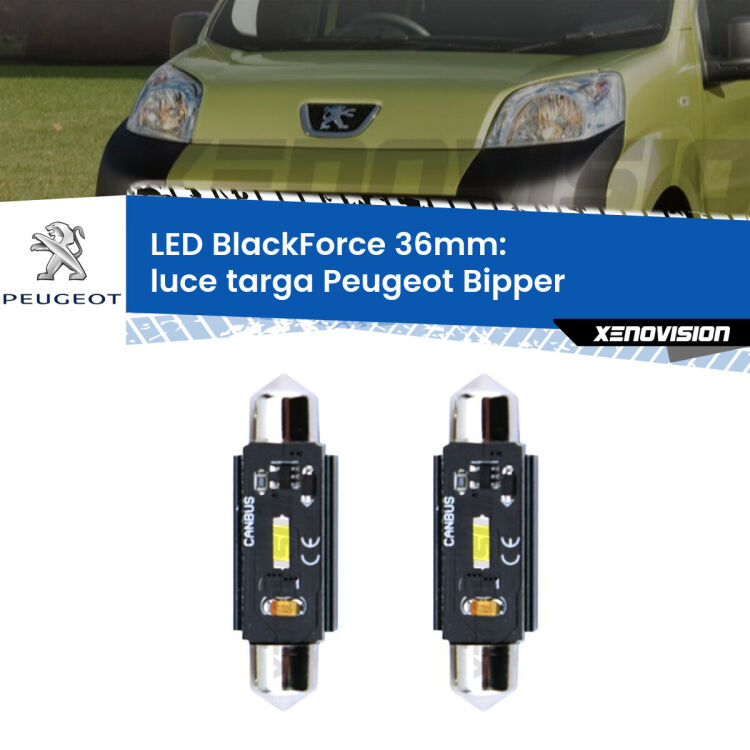 <strong>Luce Targa LED per Peugeot Bipper</strong>  2008 in poi. Coppia lampade <strong>C5W</strong> 36mm modello BlackForce canbus.