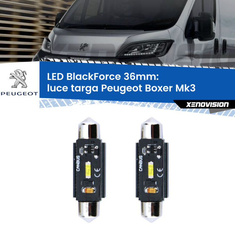 <strong>Luce Targa LED per Peugeot Boxer</strong> Mk3 2006 in poi. Coppia lampade <strong>C5W</strong> 36mm modello BlackForce canbus.