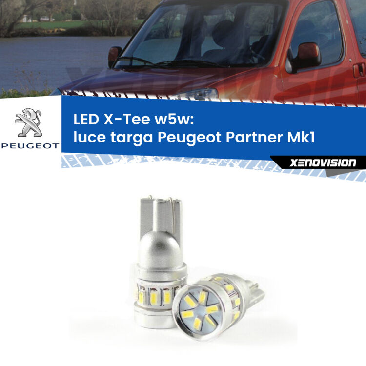 <strong>LED luce targa per Peugeot Partner</strong> Mk1 1996 - 2007. Lampade <strong>W5W</strong> modello X-Tee Xenovision top di gamma.