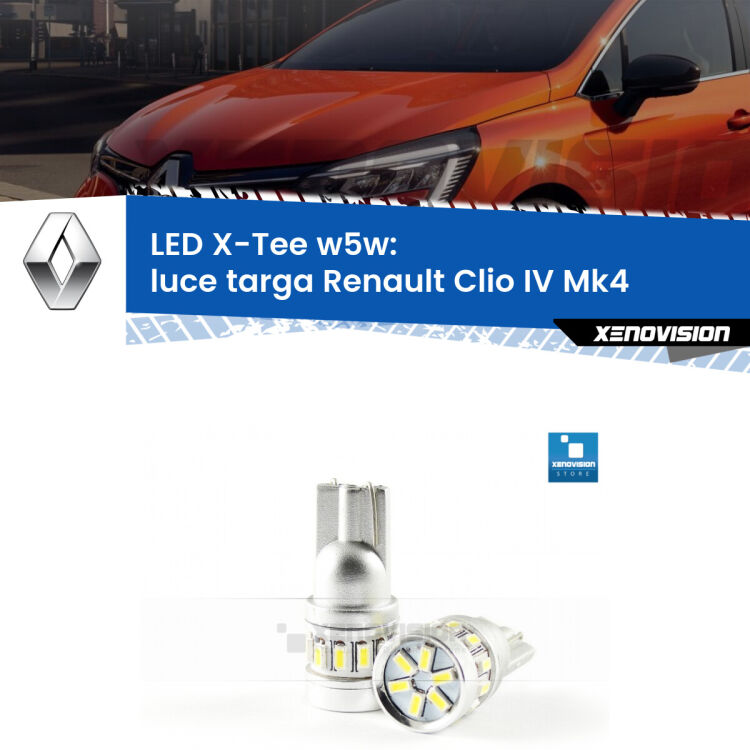 <strong>LED luce targa per Renault Clio IV</strong> Mk4 2012 - 2018. Lampade <strong>W5W</strong> modello X-Tee Xenovision top di gamma.