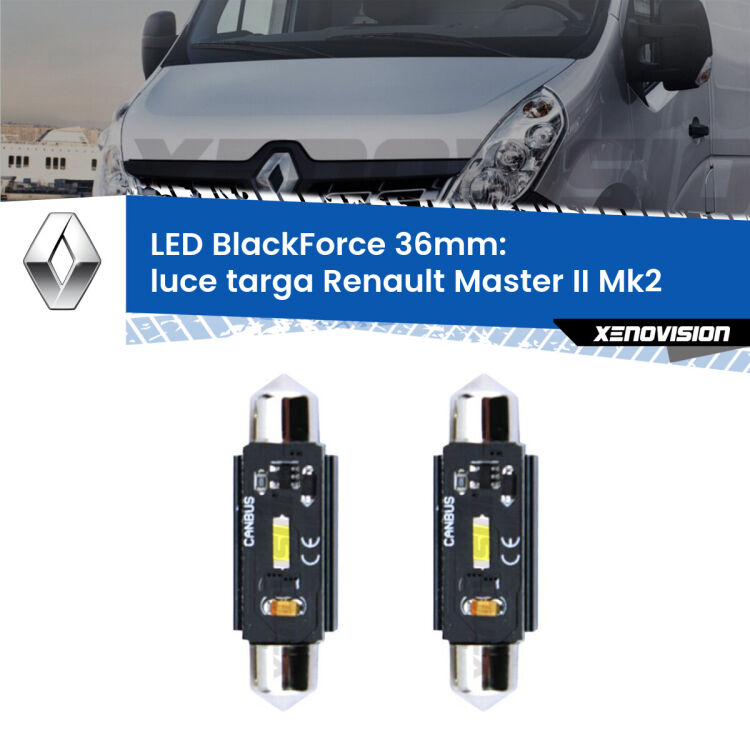 <strong>Luce Targa LED per Renault Master II</strong> Mk2 1998 - 2004. Coppia lampade <strong>C5W</strong> 36mm modello BlackForce canbus.