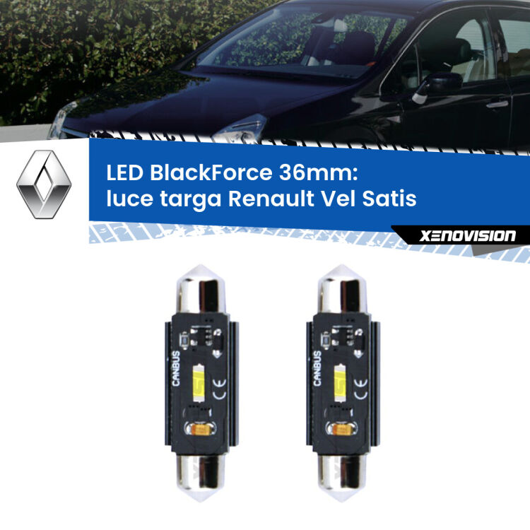 <strong>Luce Targa LED per Renault Vel Satis</strong>  2002 - 2010. Coppia lampade <strong>C5W</strong> 36mm modello BlackForce canbus.