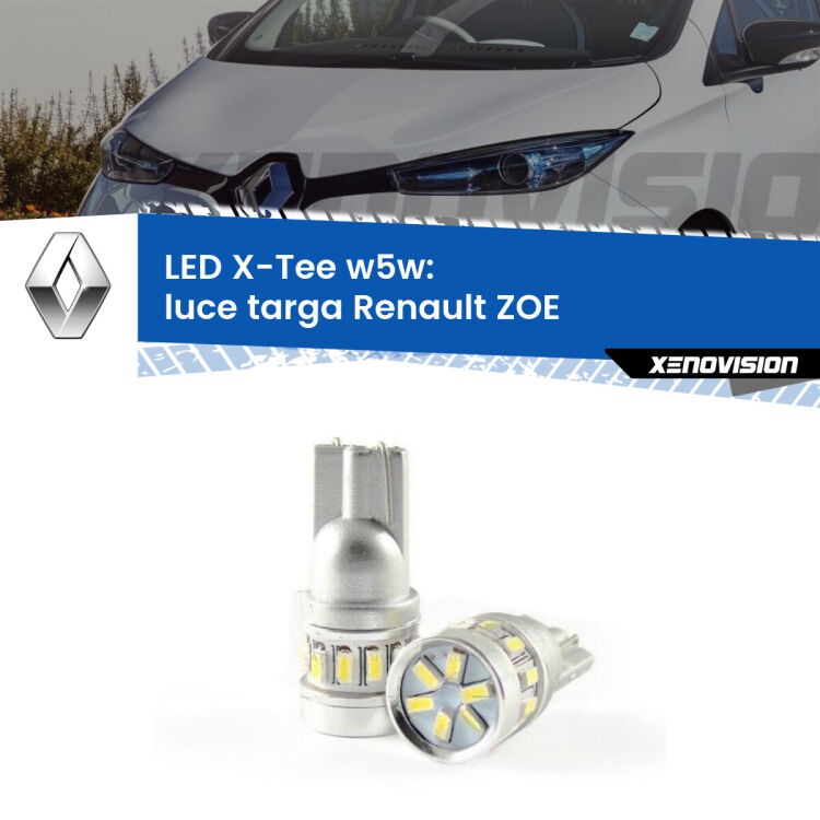 <strong>LED luce targa per Renault ZOE</strong>  2012 in poi. Lampade <strong>W5W</strong> modello X-Tee Xenovision top di gamma.