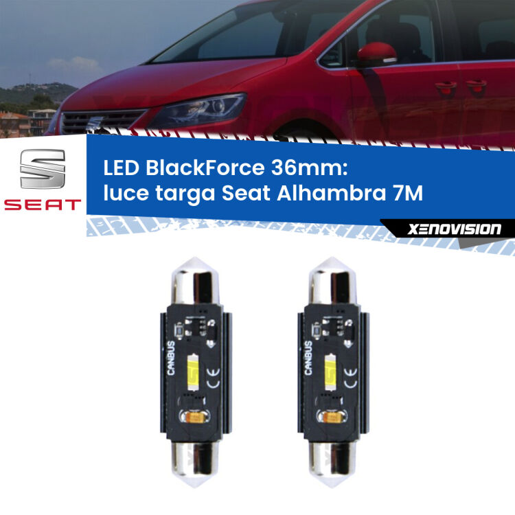 <strong>Luce Targa LED per Seat Alhambra</strong> 7M 2001 - 2010. Coppia lampade <strong>C5W</strong> 36mm modello BlackForce canbus.