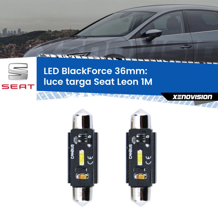 <strong>Luce Targa LED per Seat Leon</strong> 1M 1999 - 2006. Coppia lampade <strong>C5W</strong> 36mm modello BlackForce canbus.