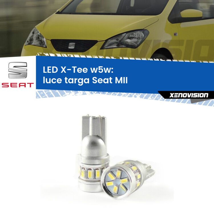 <strong>LED luce targa per Seat MII</strong>  2011 - 2021. Lampade <strong>W5W</strong> modello X-Tee Xenovision top di gamma.