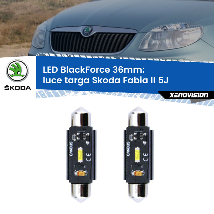 <strong>Luce Targa LED per Skoda Fabia II</strong> 5J 2006 - 2014. Coppia lampade <strong>C5W</strong> 36mm modello BlackForce canbus.