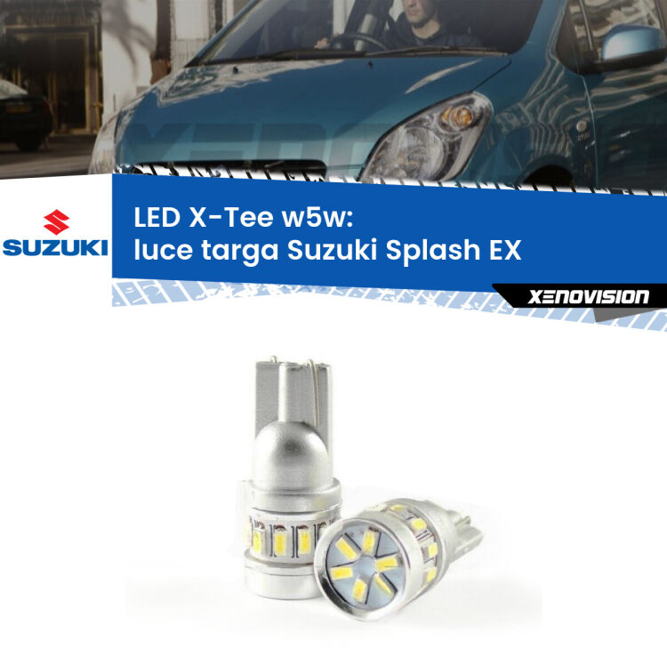 <strong>LED luce targa per Suzuki Splash</strong> EX 2008 in poi. Lampade <strong>W5W</strong> modello X-Tee Xenovision top di gamma.