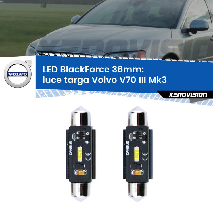 <strong>Luce Targa LED per Volvo V70 III</strong> Mk3 2008 - 2016. Coppia lampade <strong>C5W</strong> 36mm modello BlackForce canbus.