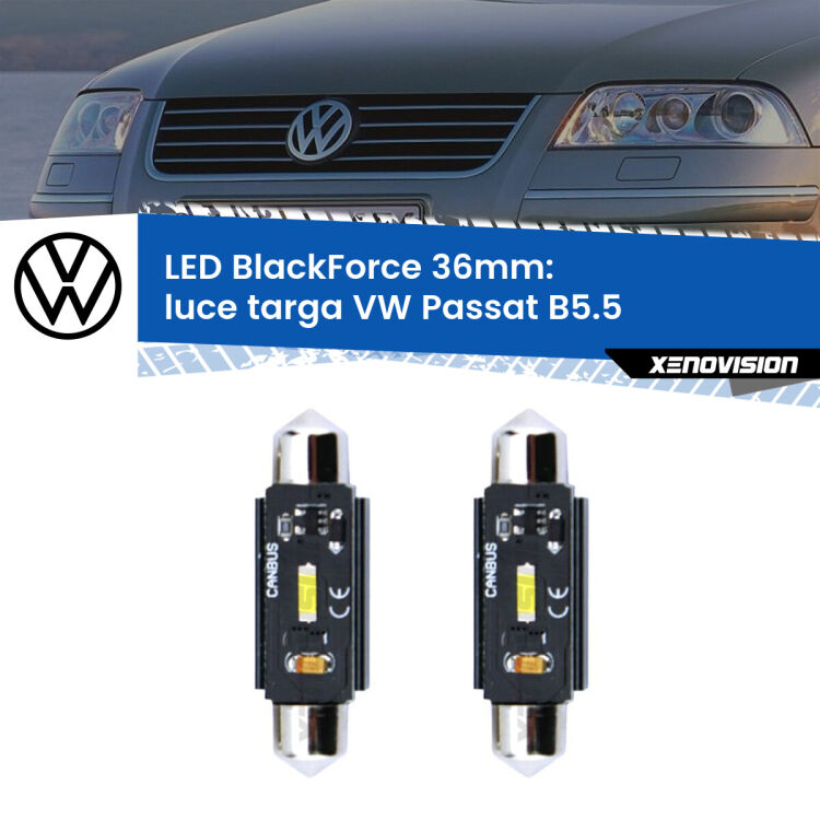 <strong>Luce Targa LED per VW Passat</strong> B5.5 2000 - 2005. Coppia lampade <strong>C5W</strong> 36mm modello BlackForce canbus.