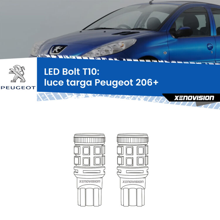 <strong>Luce Targa LED per Peugeot 206+</strong>  2009 - 2013. Coppia lampade <strong>T10</strong> modello Bolt canbus.