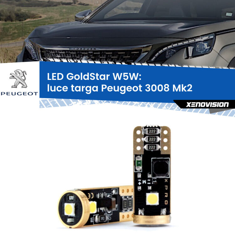 <strong>Luce Targa LED Peugeot 3008</strong> Mk2 2016 in poi: ottima luminosità a 360 gradi. Si inseriscono ovunque. Canbus, Top Quality.