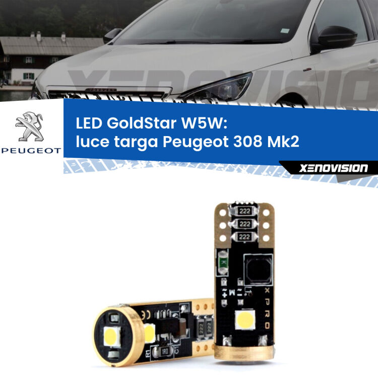 <strong>Luce Targa LED Peugeot 308</strong> Mk2 2013 - 2019: ottima luminosità a 360 gradi. Si inseriscono ovunque. Canbus, Top Quality.