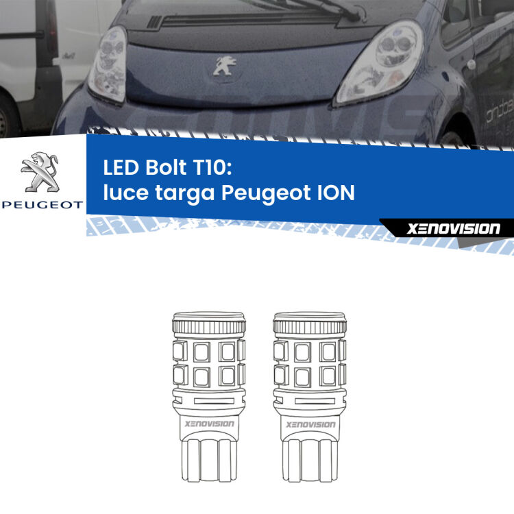 <strong>Luce Targa LED per Peugeot ION</strong>  2010 - 2019. Coppia lampade <strong>T10</strong> modello Bolt canbus.