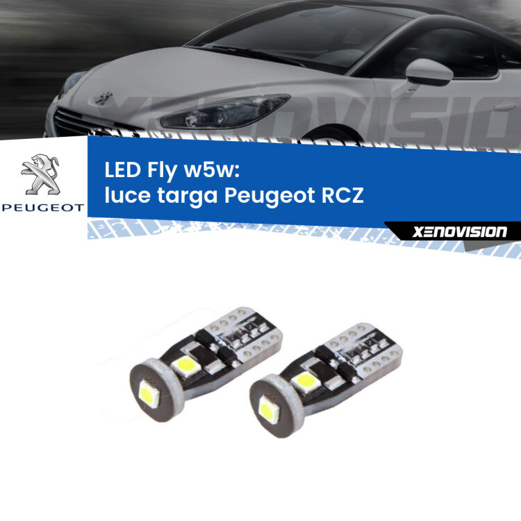 <strong>luce targa LED per Peugeot RCZ</strong>  2010 - 2015. Coppia lampadine <strong>w5w</strong> Canbus compatte modello Fly Xenovision.