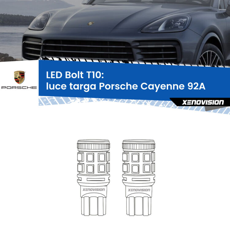 <strong>Luce Targa LED per Porsche Cayenne</strong> 92A 2010 - 2014. Coppia lampade <strong>T10</strong> modello Bolt canbus.