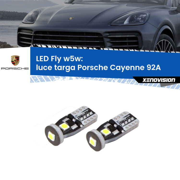 <strong>luce targa LED per Porsche Cayenne</strong> 92A 2010 - 2014. Coppia lampadine <strong>w5w</strong> Canbus compatte modello Fly Xenovision.