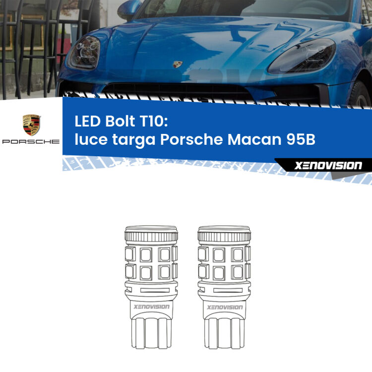 <strong>Luce Targa LED per Porsche Macan</strong> 95B 2014 - 2018. Coppia lampade <strong>T10</strong> modello Bolt canbus.