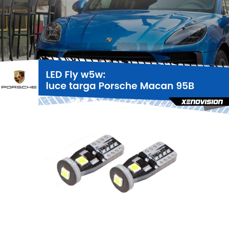 <strong>luce targa LED per Porsche Macan</strong> 95B 2014 - 2018. Coppia lampadine <strong>w5w</strong> Canbus compatte modello Fly Xenovision.