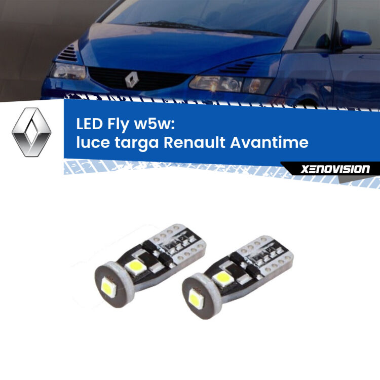 <strong>luce targa LED per Renault Avantime</strong>  2001 - 2003. Coppia lampadine <strong>w5w</strong> Canbus compatte modello Fly Xenovision.