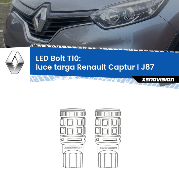 <strong>Luce Targa LED per Renault Captur I</strong> J87 2013 - 2015. Coppia lampade <strong>T10</strong> modello Bolt canbus.