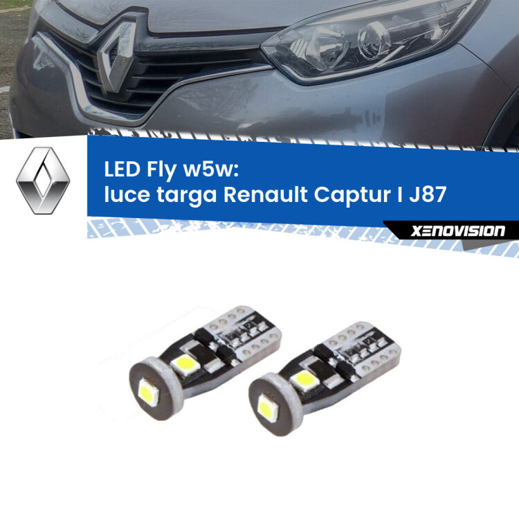 <strong>luce targa LED per Renault Captur I</strong> J87 2013 - 2015. Coppia lampadine <strong>w5w</strong> Canbus compatte modello Fly Xenovision.