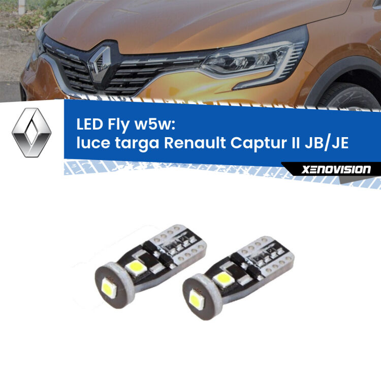 <strong>luce targa LED per Renault Captur II</strong> JB/JE in poi. Coppia lampadine <strong>w5w</strong> Canbus compatte modello Fly Xenovision.