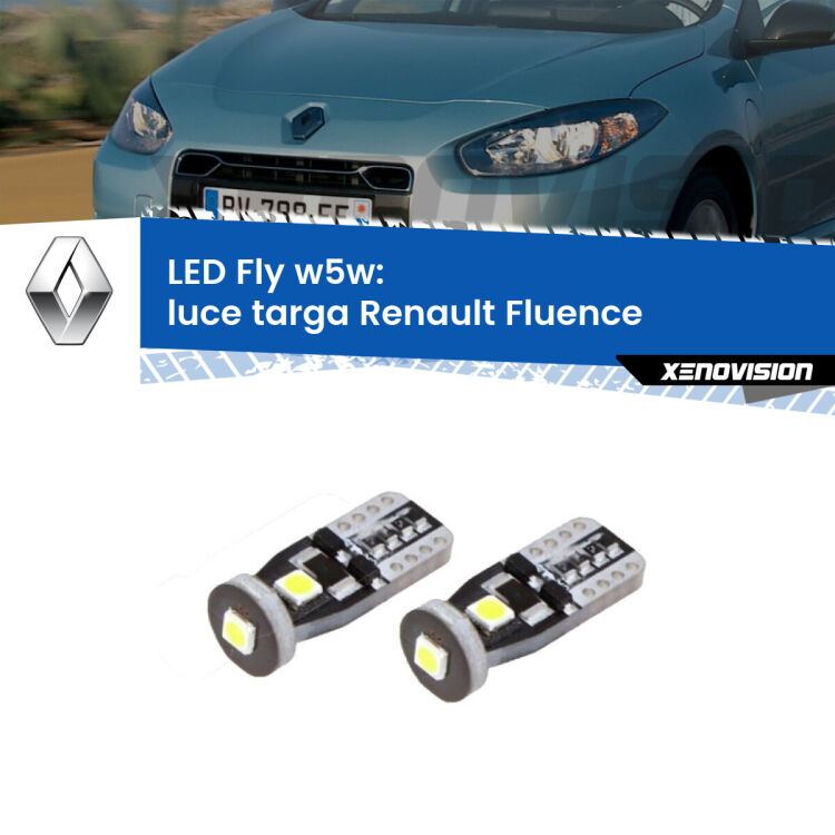 <strong>luce targa LED per Renault Fluence</strong>  2010 - 2015. Coppia lampadine <strong>w5w</strong> Canbus compatte modello Fly Xenovision.