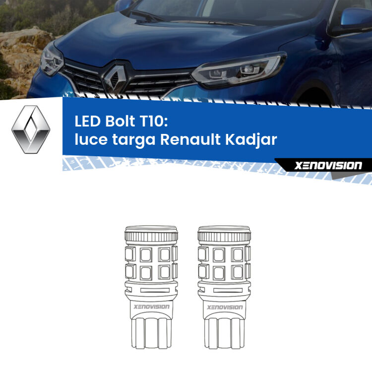 <strong>Luce Targa LED per Renault Kadjar</strong>  2015 - 2022. Coppia lampade <strong>T10</strong> modello Bolt canbus.